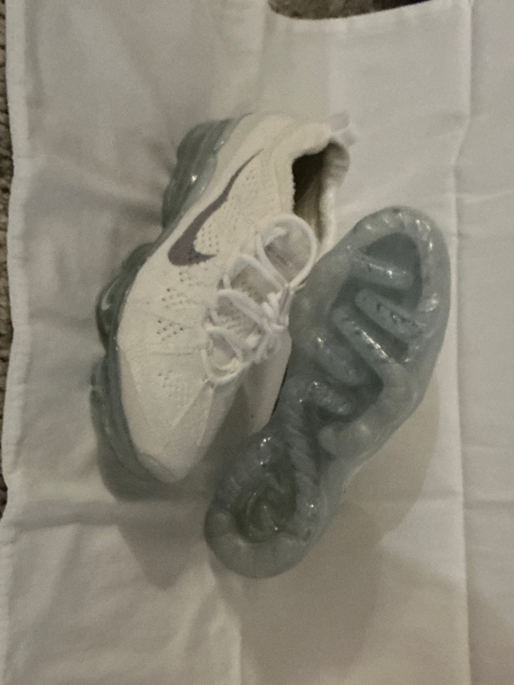 Nike Kids White Knit Sneakers with Translucent Blue Sole